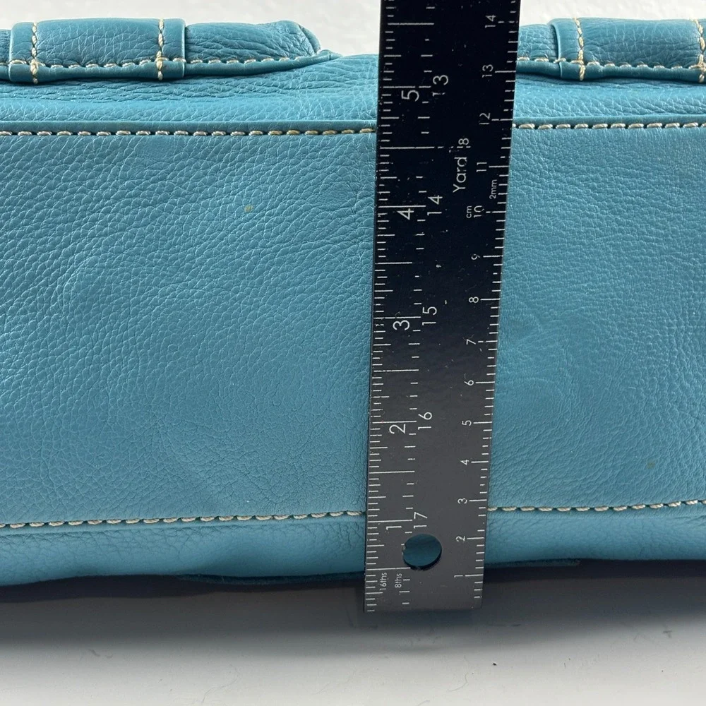 VTG Fossil Y2K Shoulder Bag Womens Medium Blue Pebbled Leather Satchel 75082